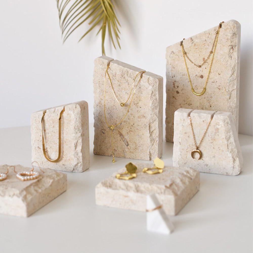Schmuckständer Schmuck-Display-Set aus weißem Marmor mit Rillendesign | For Halsketten, Ohrringe, Ringe