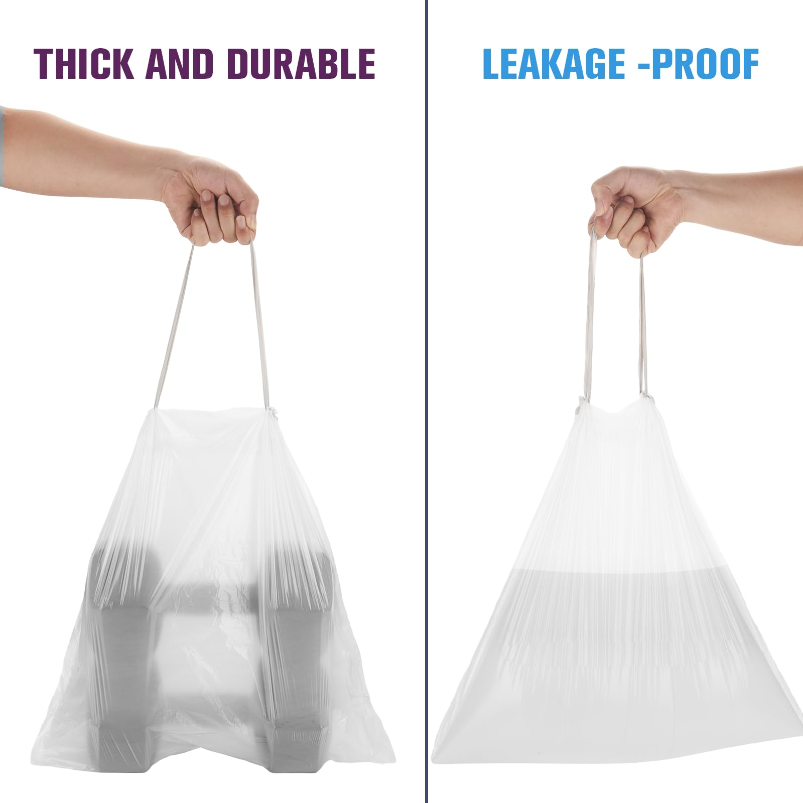 Piccoli sacchetti per bidoni della spazzatura da bagno, con coulisse, piccoli sacchetti per la spazzatura, non profumati, resistenti, in plastica, per bagno, WC, ufficio, camera da letto (3 rotoli