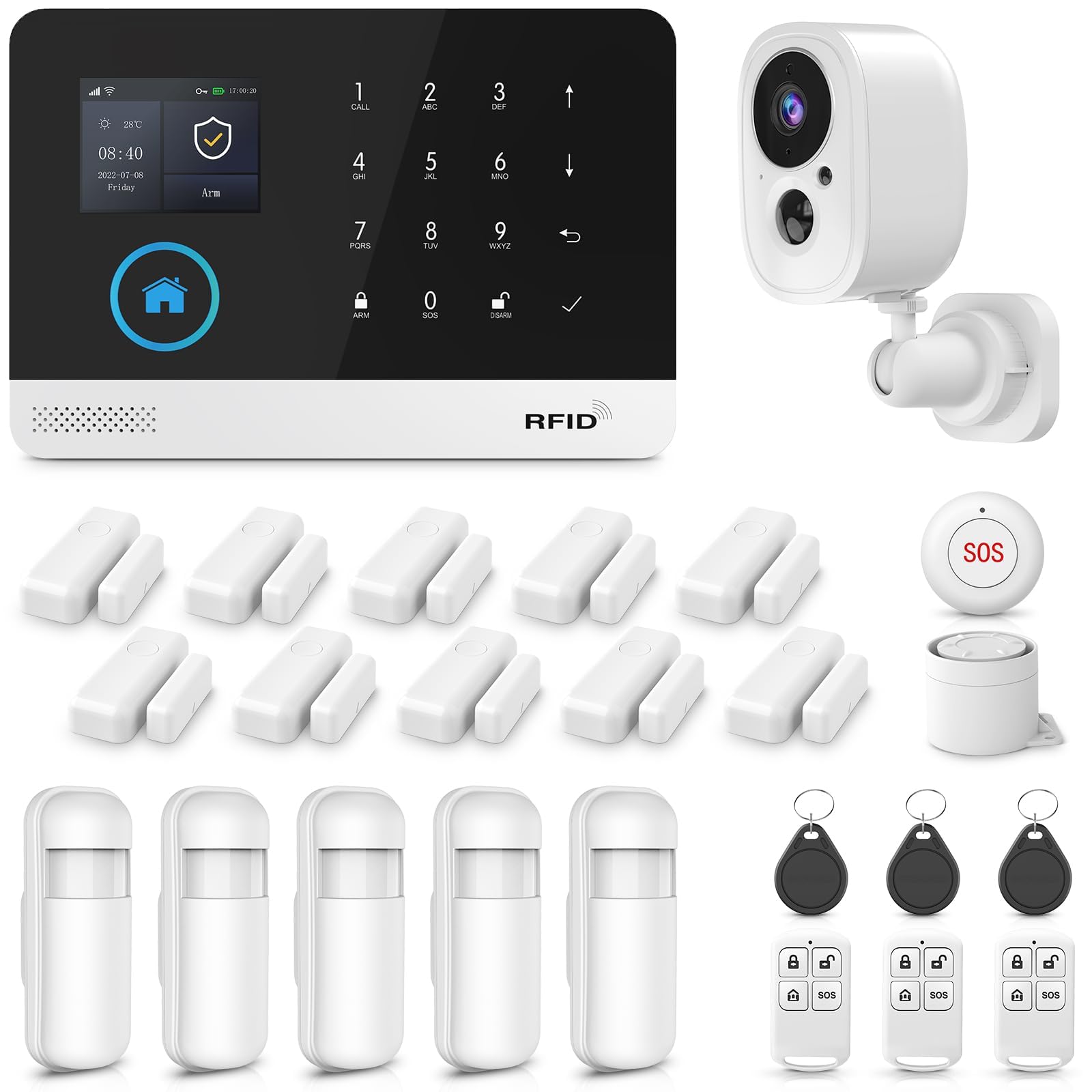 Sistema di allarme domestico wireless 4G+WIFI con telecamera esterna - Configurazione rapida e semplice, nessun canone mensile, controllo tramite app per la sicurez