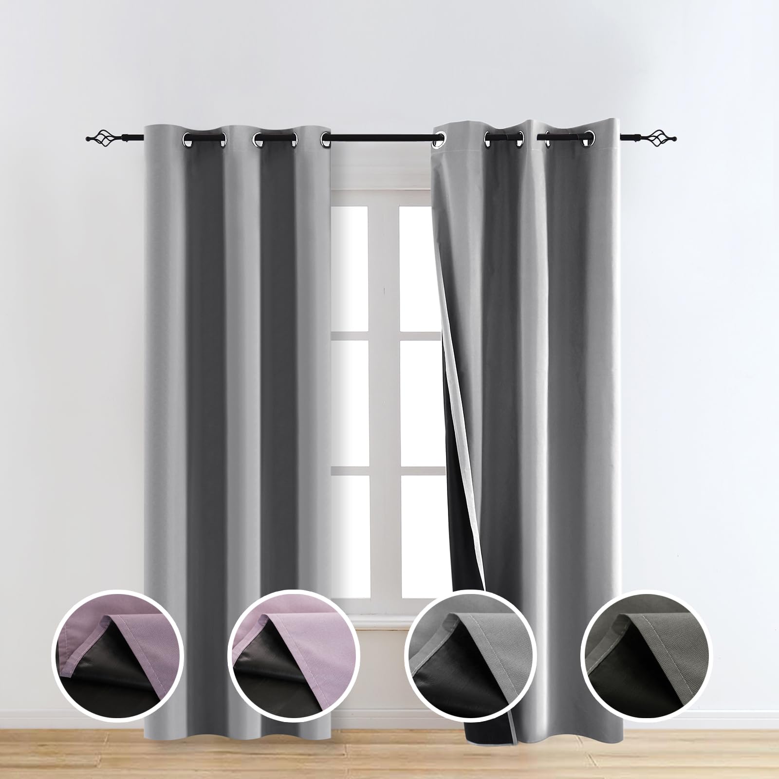 TMLTCOR 100% Grey Blackout Curtains for Bedroom,Room Darkening Curtains for Living Room,Black Out Curtains 84 Inch Long,Thin Blackout Curtains,38 Wide