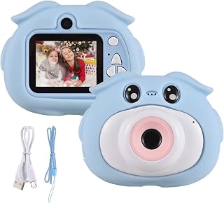 HUIOP câmera infantil,Mini Desenhos Animados Crianças Câmera Digital 1080P Câmera de Vídeo Digital para Crianças Lente Dupla Tela IPS de 2,0 polegadas Zoom 4X Bateria Embutida Molduras Bonitas Jogos I