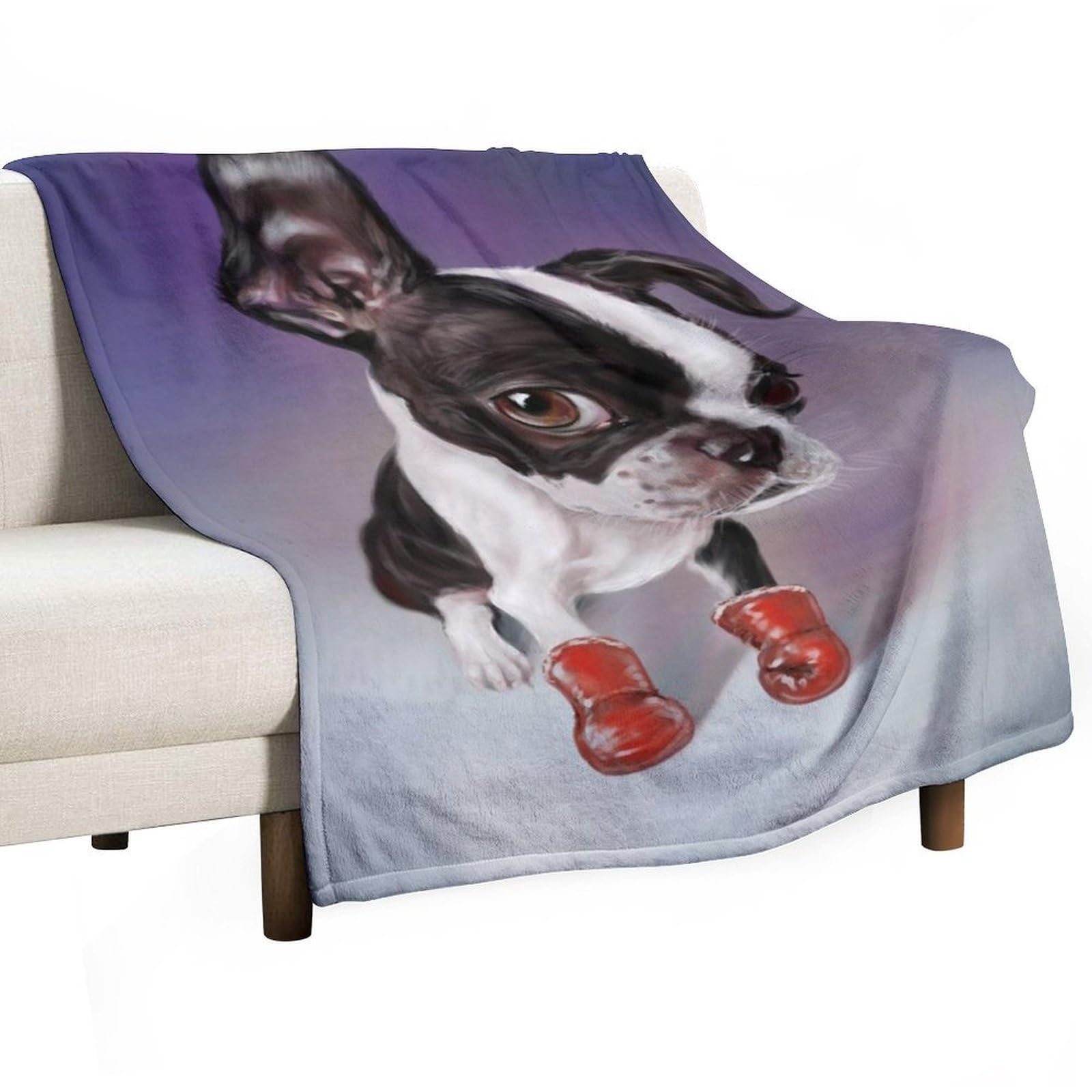 Hxwokrum Flannel Blanket, Boxing Boston Terrier Throw Blanket for Couch Sofa Bed Office, Soft And Comfortable Without Pilling