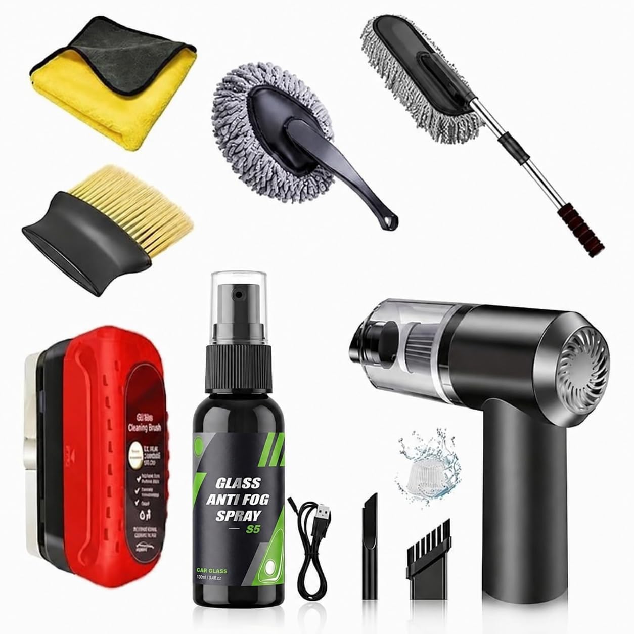 7 PCS Car Cleaning Kit with 3-in-1 Mini Vacuum Cleaner, Microfiber Cloth, Duster, Brush, Anti-Fog Spray & Glass Cleaning Tools | 7-in-1 Complete Car Care Combo for Interior & Exterior Cleaning-image-30