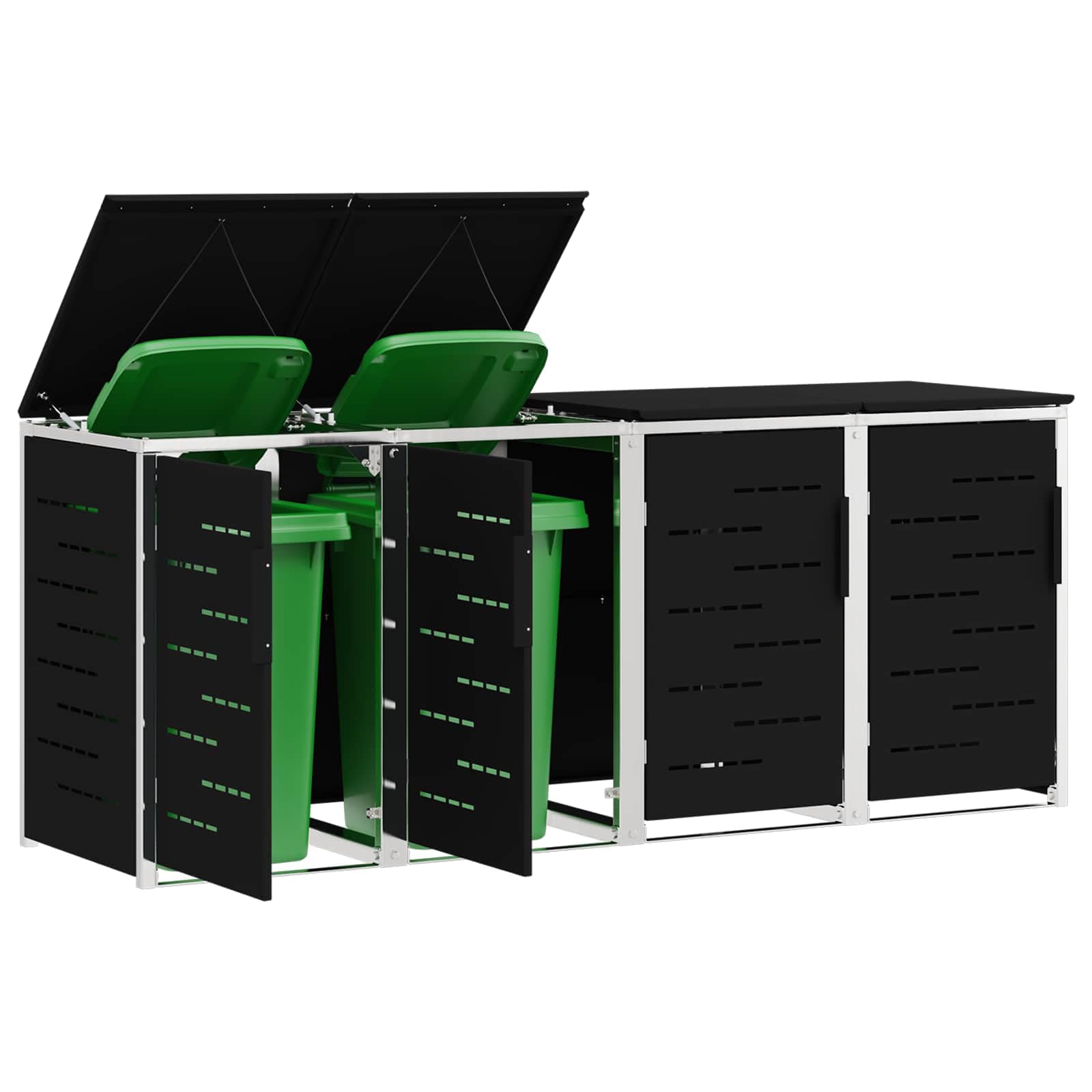 Mülltonnenbox Edelstahl Schwarz 4 Bins 240L | Erweiterbarer Schrank, Soft-Close Deckel, Magnetverschluss, Lüftungspanels