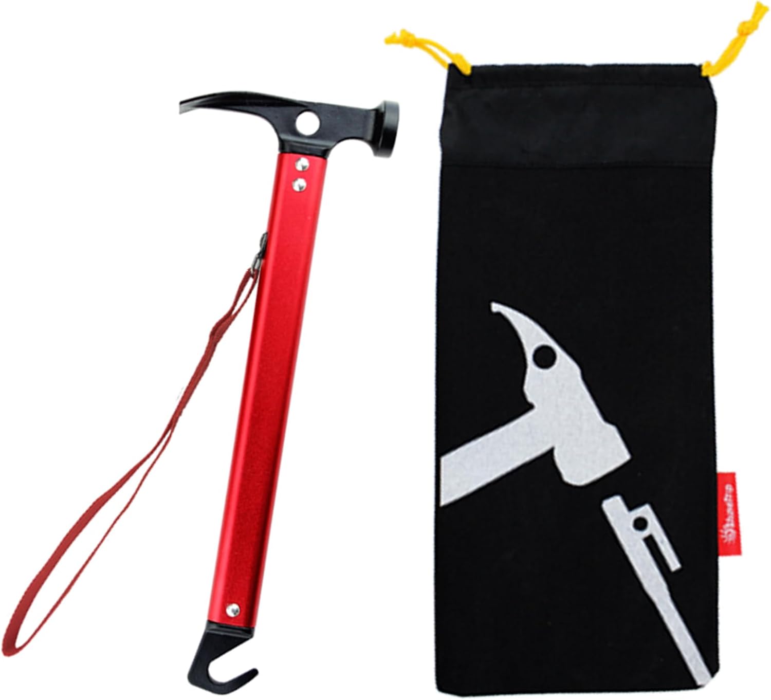 Azarxis Tent Stake Mallet Tark Peg Puller Hammer Nail Remover for Outdoor Camping Gardening Backpacking Hiking Lightweight Portable with Carry Bag (Red - Carbon Steel Head + Aluminum Handle)