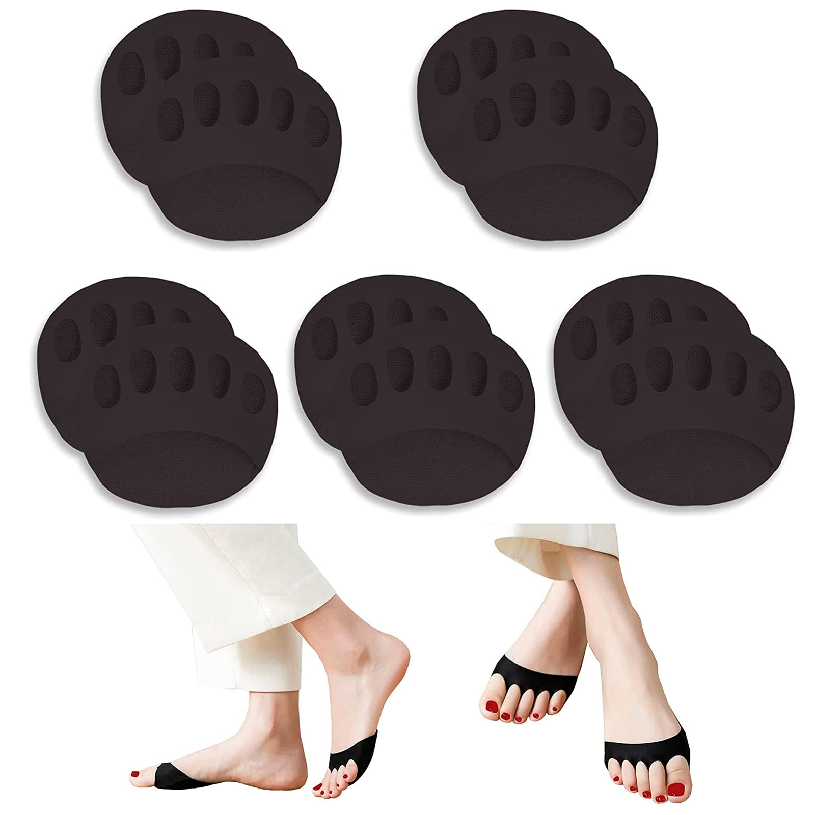 X spring Forefoot Pads, 5 Pairs Five Toes Forefoot Pads, Honeycomb Fabric Foot Pads, Reusable Metatarsal Pads, Breathable Ball of Foot Cushions for Runners Prevent Pain and Discomfort