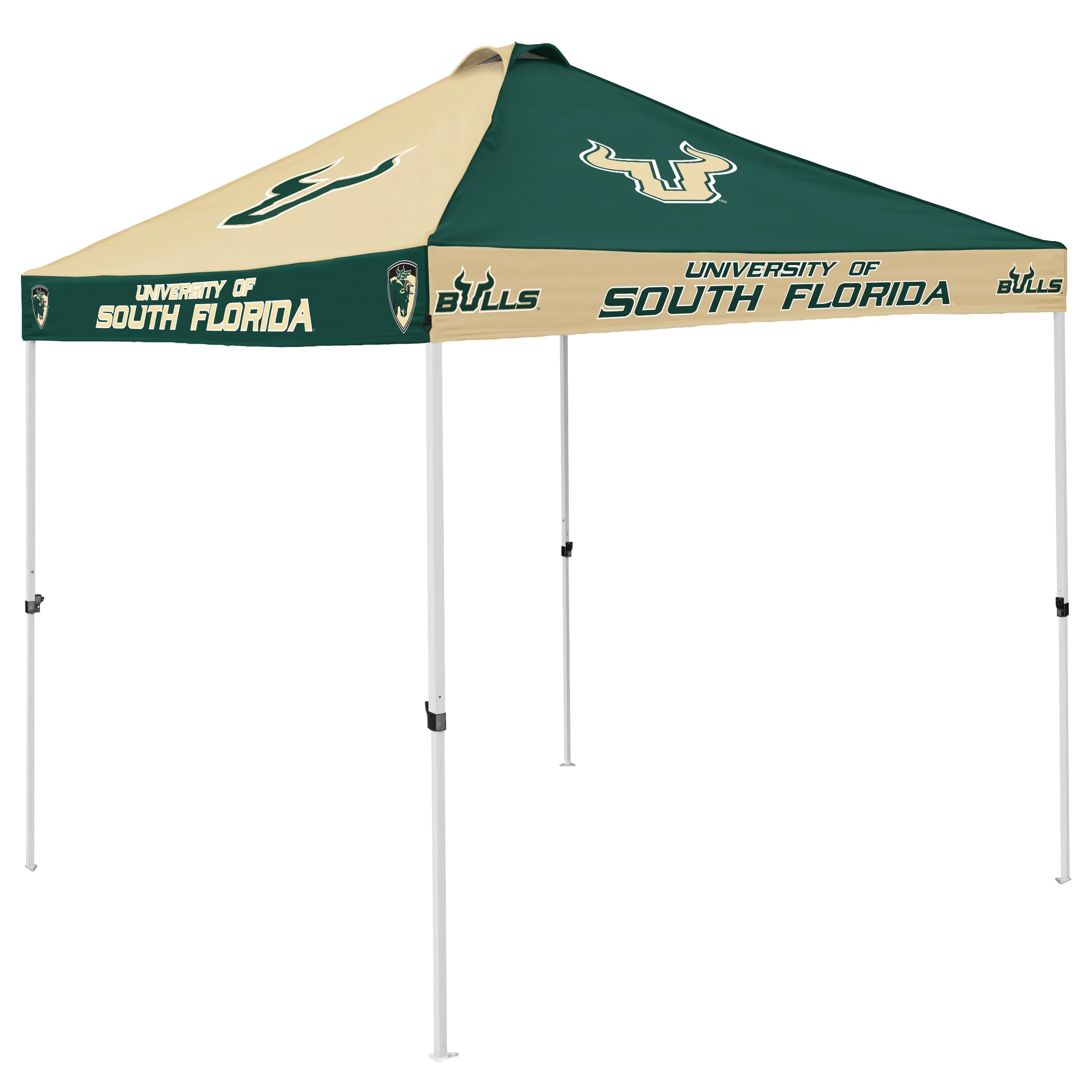 Logo Brands NCAA South Florida Bulls 9 x 9 Foot Pinwheel Tailgating Checkerboard Canopy Tailgate Tent - 9' x 9', Vented Roof, Adjustable Height, Wheeled Carrying Bag, Powder Coated Steel