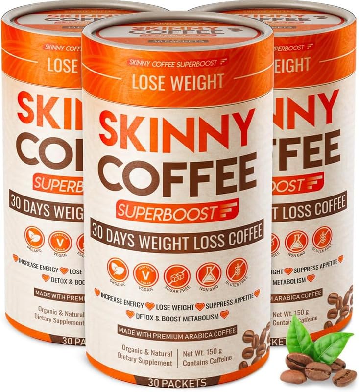 Skinny Coffee Super Boost Weight Loss Coffee, Belly Fat Burner for Women & Men, Sugar-Free Keto Vegan, Reduces Bloating, Supports Energy & Metabolism, Appetite & Cravings Control (90 Servings)