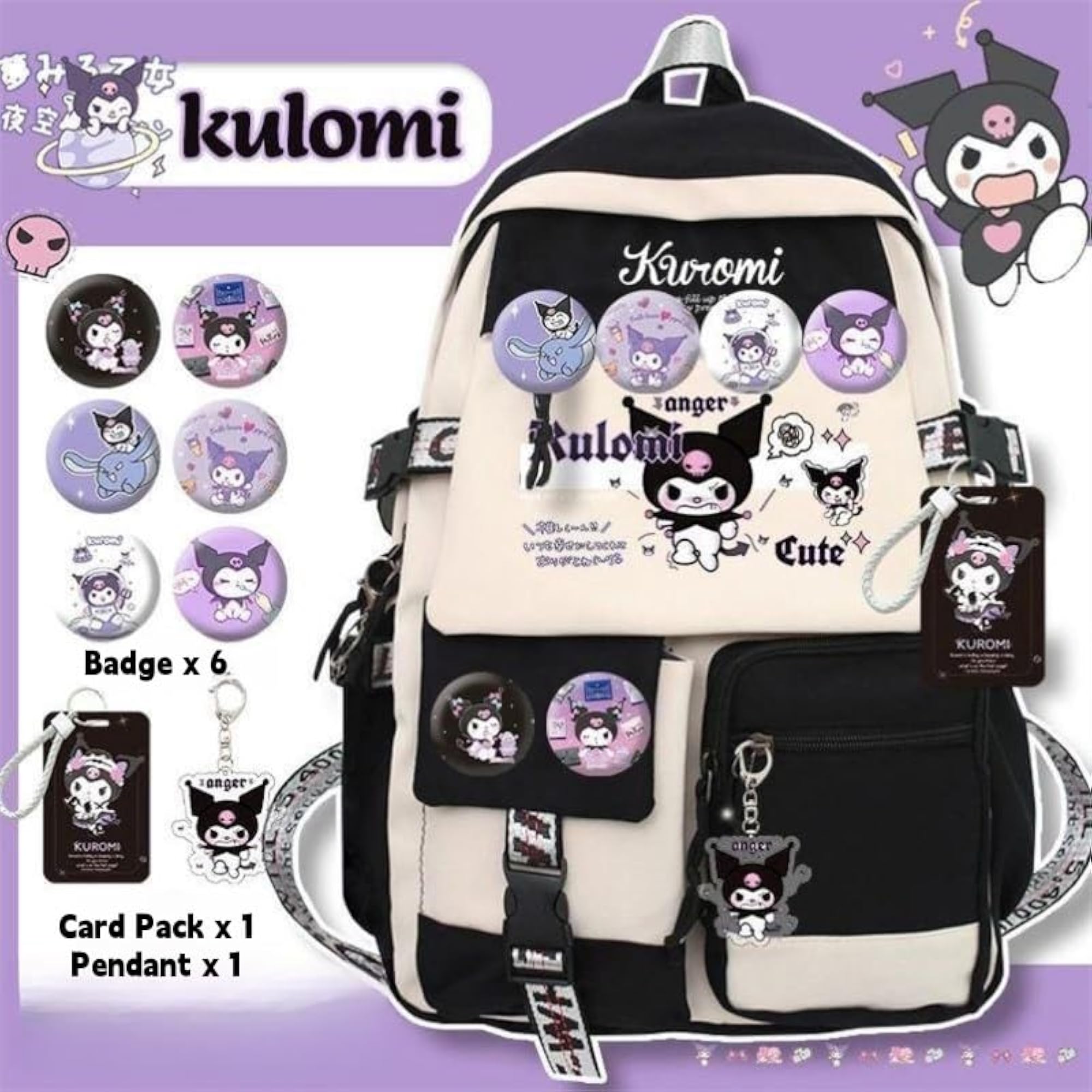 9 Pieces Cartoon Printed Backpack Set for Students