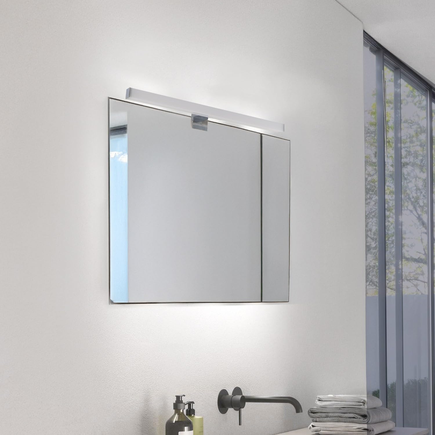 M Ledme - Lámpara de Espejo Baño LED Mirror 9W, 60cm, 900 lumen, Blanco Neutro 4000K, a Prueba de Agua IP44, incluye abrazadera para Espejo y Pared, LM6122