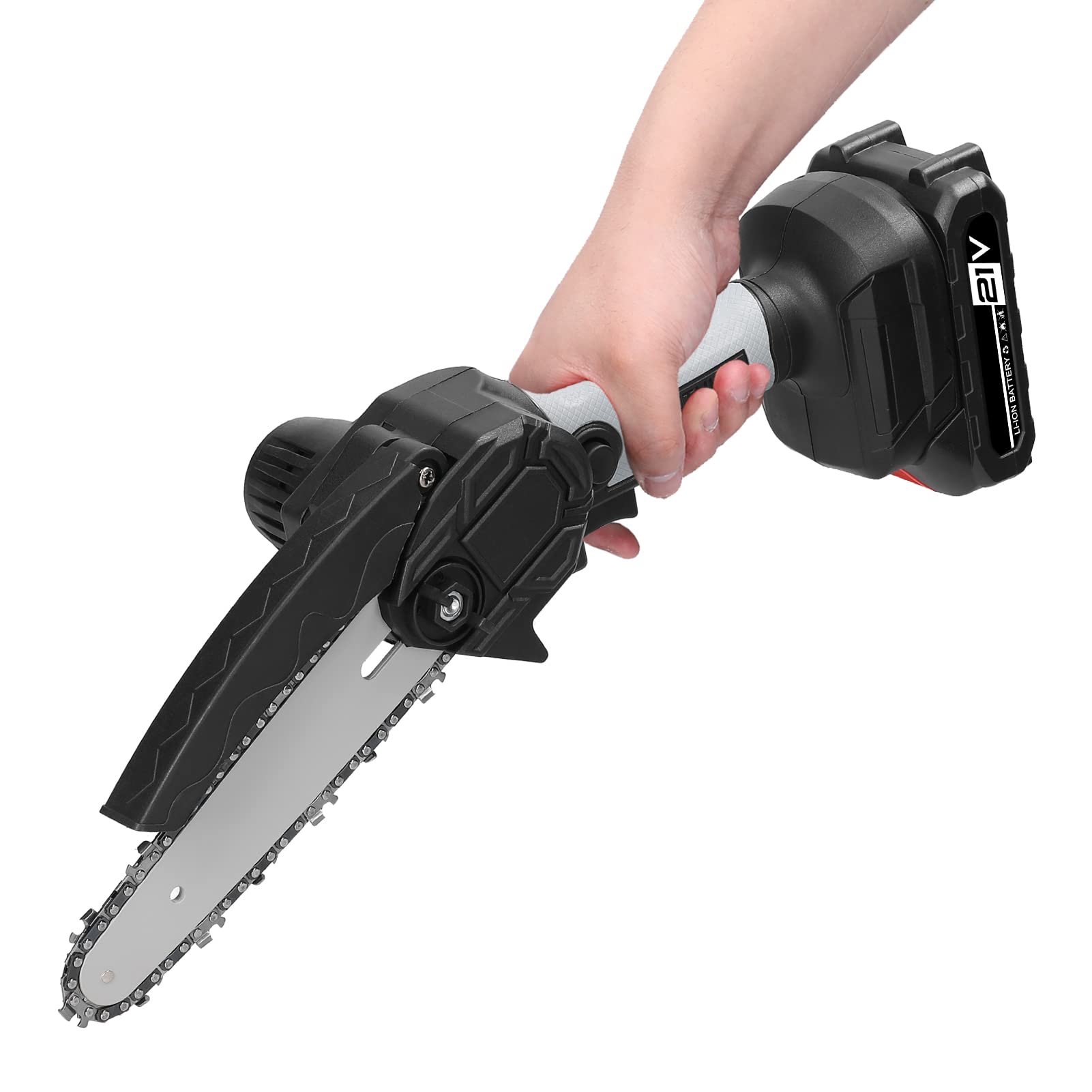 Karlak Tronçonneuse électrique Légère sans Fil de 6 Pouces avec Moteur de Brosse, Batterie Rechargeable de 21V pour la Coupe des Vergers de Jardin (2 piles pièces prise ue)