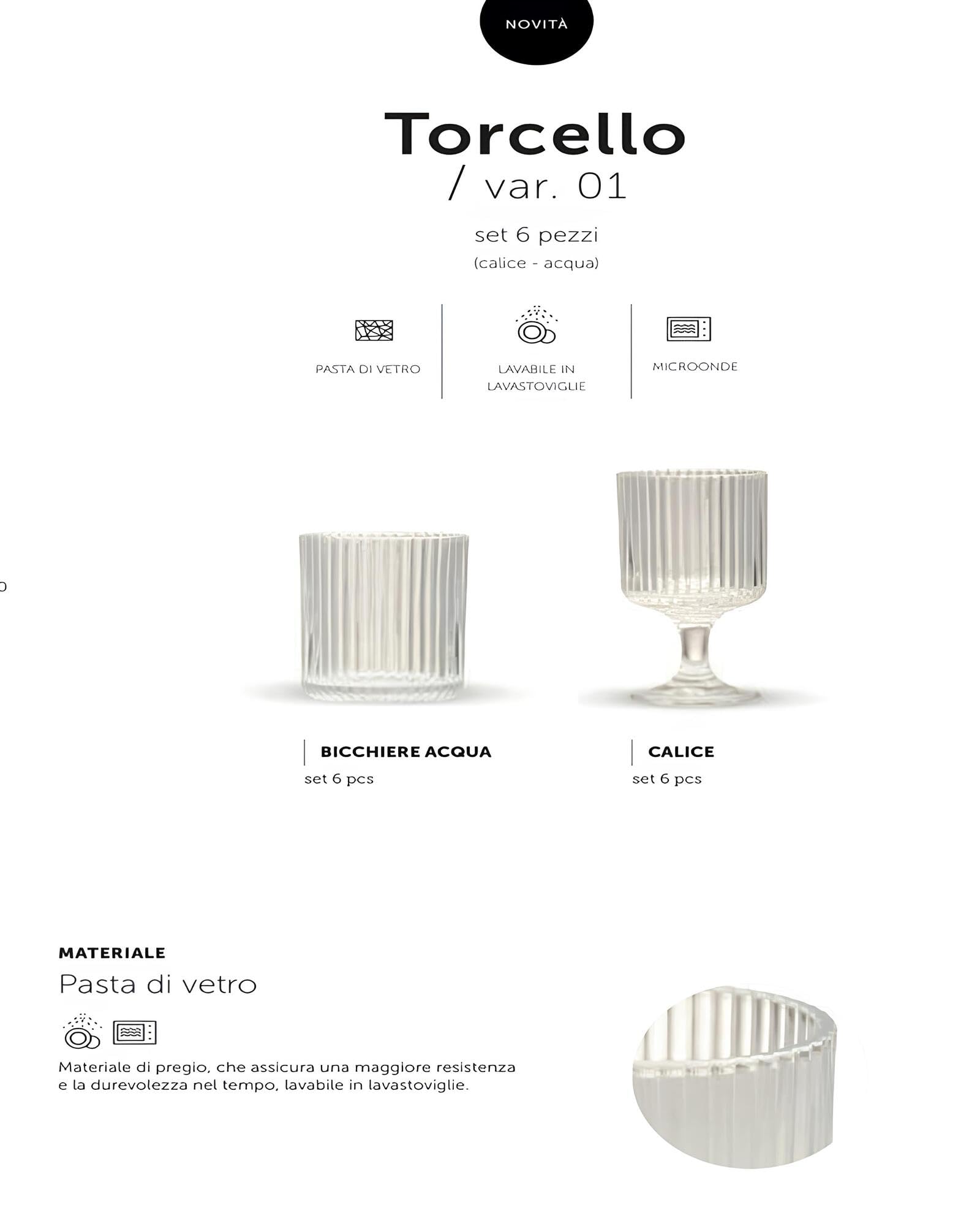 M . S Maison Sucrée Set Bicchieri e Calici da 6 pezzi in pasta di vetro colorata trasparente di Maison Sucrée Art. Torcello (2-Cristallo, 6 Bicchieri)