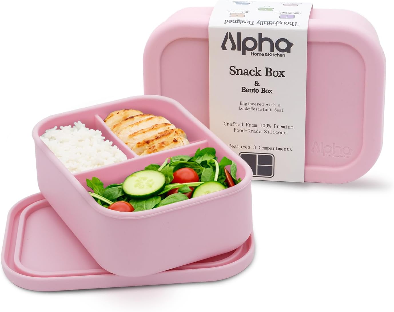 3 Compartment Silicone Bento Box for Kids – BPA Free Snack Container, Leak-Resistant School Lunch Box, Small Portions, Easy to Clean, Dishwasher Safe