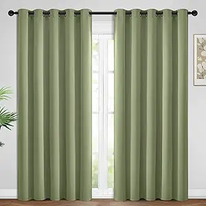 Yakamok 96 Inch Long Blackout Curtains Room Darkening Thermal Insulated with Grommet Window Curtain for Bedroom, 62Wx96L inch, Sage Green, 2 Panels