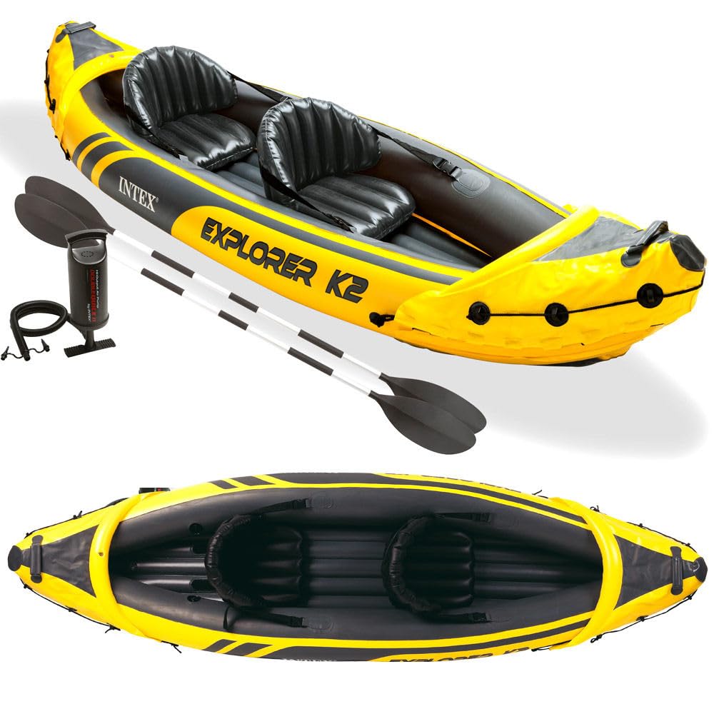 Explorer K2, 2 Person Inflatable Boat for Flood Rescue, Adventure, Rafting, Fishing, Fun and Enjoyment for Your Family with Oars & Air Pump (68307)
