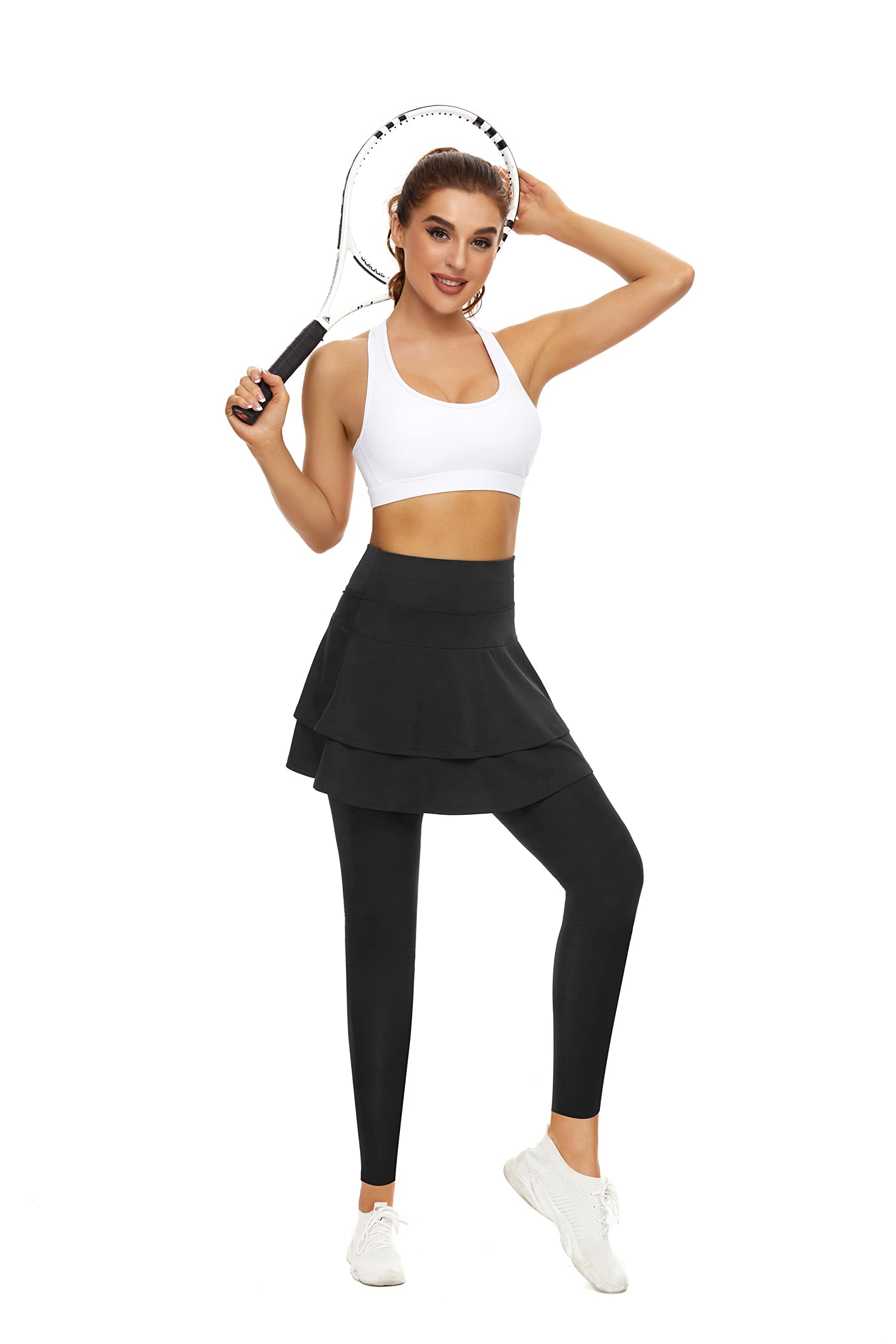 WOWENY Jupes de Sport Femme avec Poche, Femmes Jupe Basique Plissée Patineuse Fille Elastique Court Mini Jupe, Short Short Tennis Golf Entraînement Sports Pantskirts