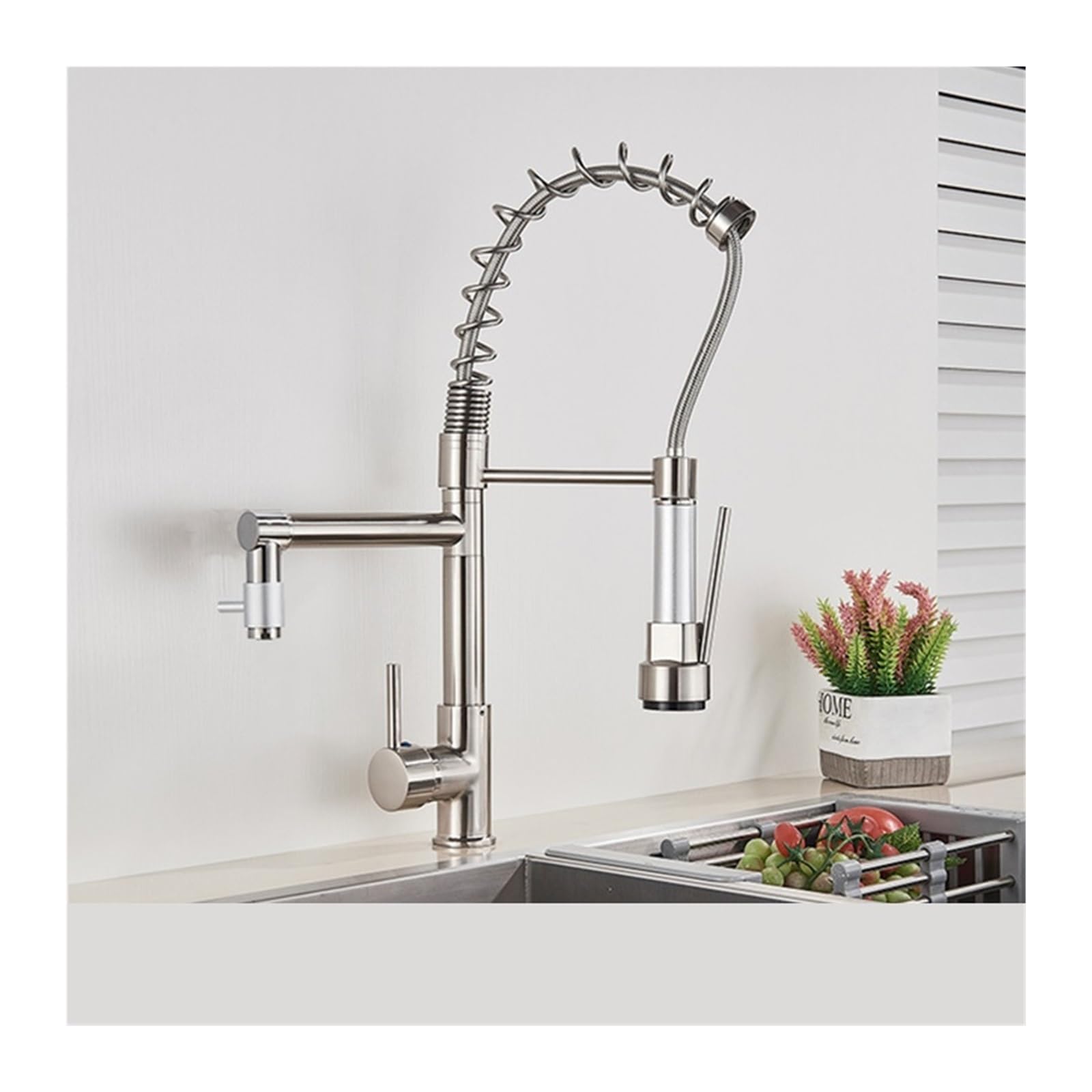 Robinet de cuisine à ressort mitigeur noir extractible double bec pivotant 360 degrés