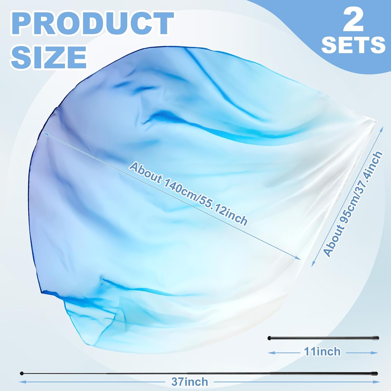 Jetec 2 Set 74'' x 55'' Worship Flags for Dance Church Blue Praise Dance Flag with Storage Bag Flexibility Scalable Rod Worship Angel Wing Flag for Church Christian Outdoor Performance Religious