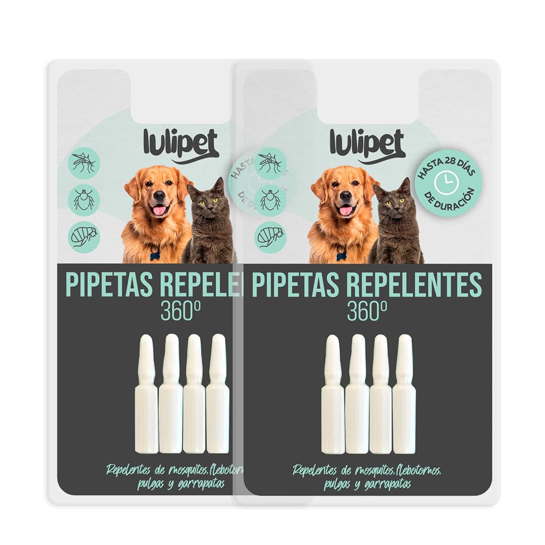 Clim Profesional - 8 Pipetas Antiparasitarias Perros y Gatos Anti Insectos 360º Safe Mascotas Todos los Tamaños. Pack 8 Unidades 2ml