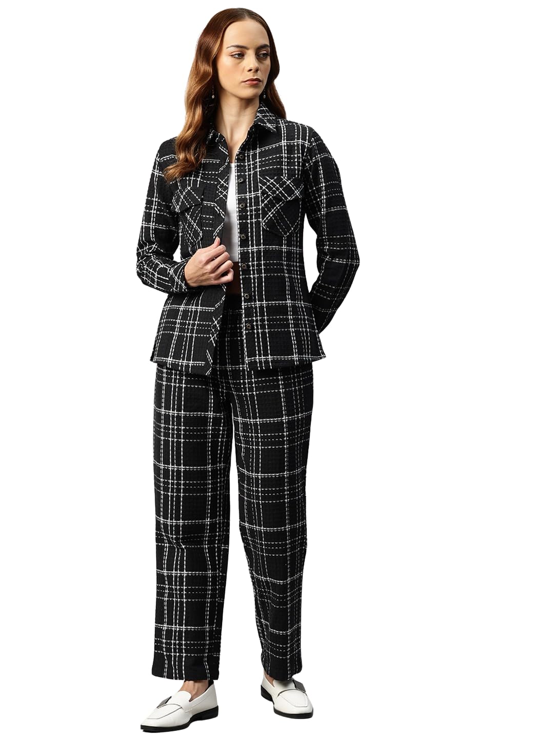 Black and White Checked Shirt with Trouser Co-ord Set-image-44