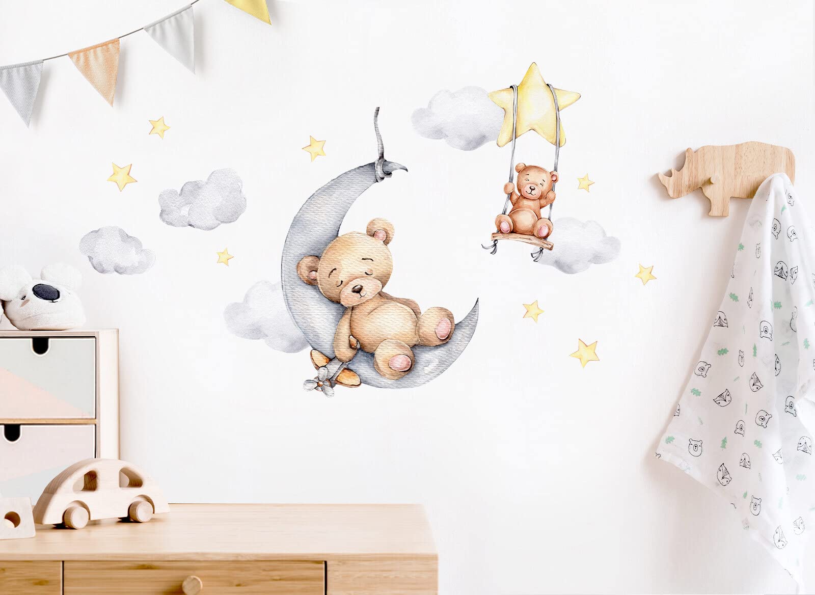 Nikima - , Adesivo Da Parete Per Bambini, 162 Con Luna Piena Con Nuvole E Stelle Bianco Per Cameretta Dei Bambini Wt 162 5