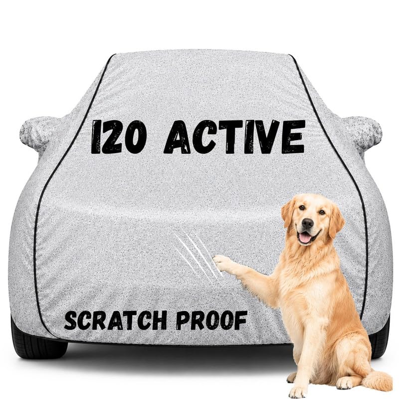 Image of Pure Fabric Silver 100% Waterproof i20 Active Car Cover | Polyester Car Body Cover for Rain & Sun | UV Protection, Dustproof, Scratch Resistant, Windproof, Heat Resistant, Custom Fit