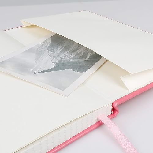 Miniatura 4 de Cuaderno cuadriculado con diseño de viñetas, cubierta de cuero rosa, 8.3 x 5.7 pulgadas, 160 páginas, papel de 3.53 ozm, tapa dura con bolsillo