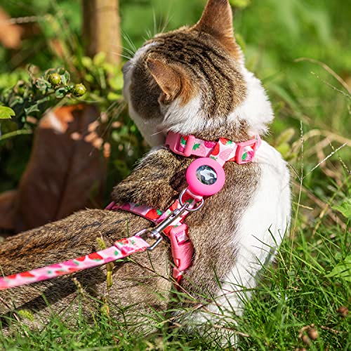 Cat Harness And Leash Escape Proof For Walking Travel Outdoor - Cute Strawberry Nylon Adjustable Cute Cat Harness Leash Set With Airtag Holder For Small Large Cats #TOP5