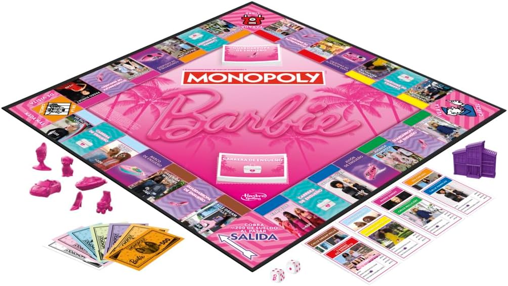 Hasbro Gaming Monopoly Barbie Fun Board Game for the Whole Family with 6 Pink Zinc Tokens Barbie for 2-6 Players Ages 8+