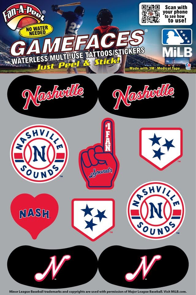 Fan-A-Peel Nashville Sounds Waterless Temporary Peel & Stick Multi-Use Tattoo & Team Sticker | No...