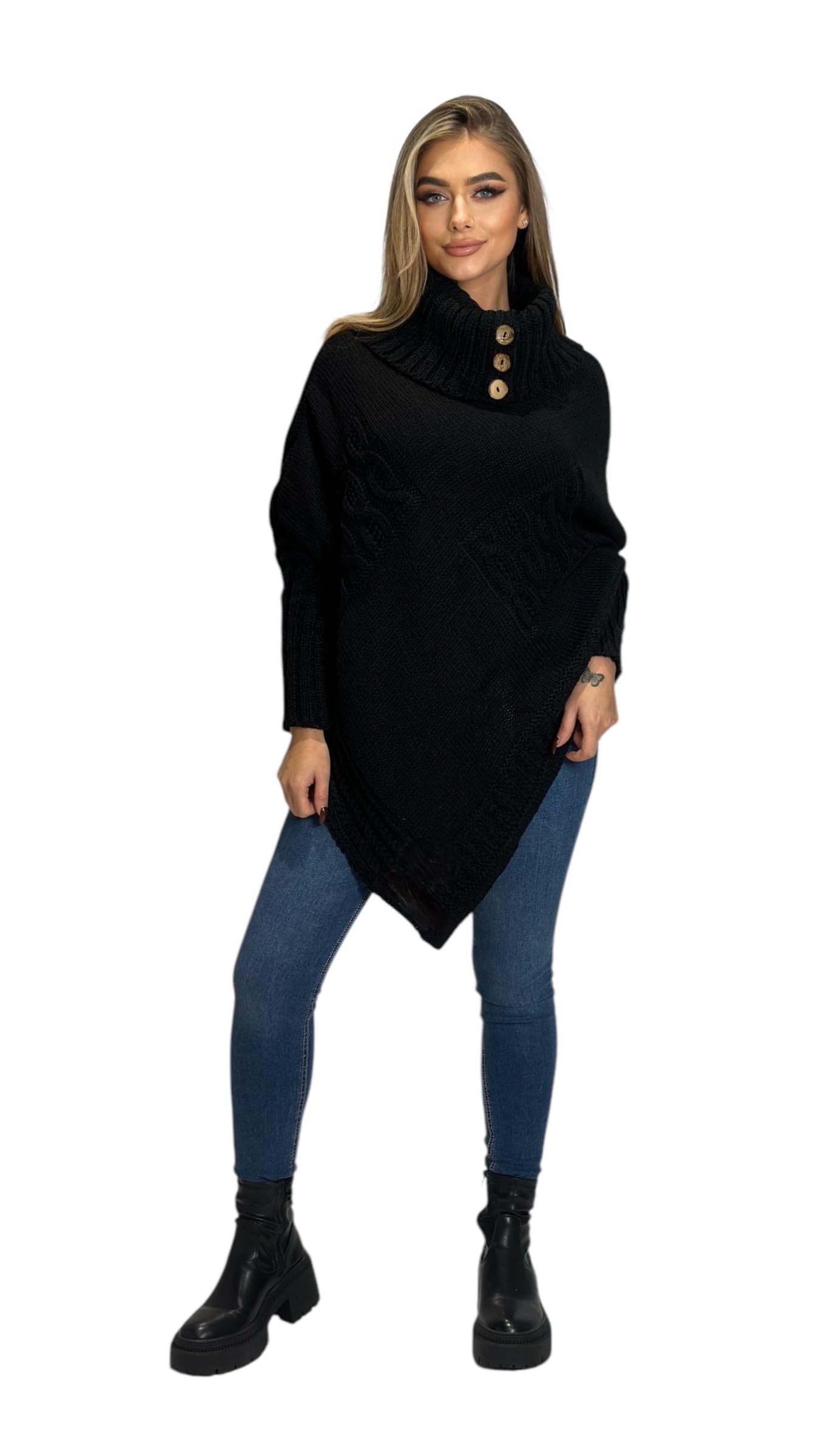 Mississhop Poncho Strick Sweatshirt Pullover Umhang Überwurf