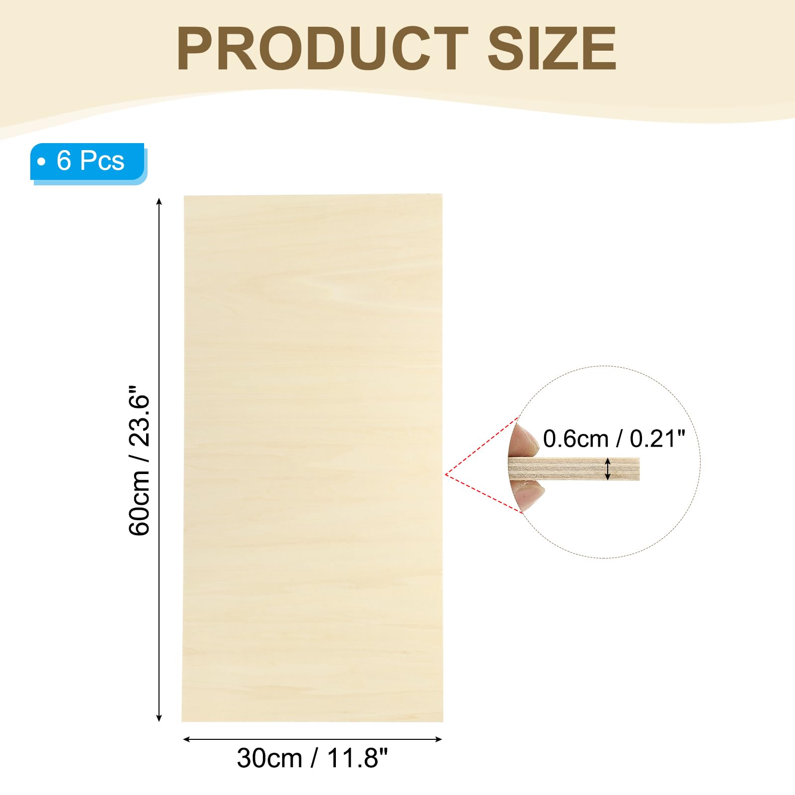 PATIKIL 12x24x1/4" Hojas De Tilo, 6 Pcs Hojas De Madera Contrachapada De 6mm Tablero De Madera De Balsa Sin Acabar Tableros De Madera Delgados Con Superficies Lisas