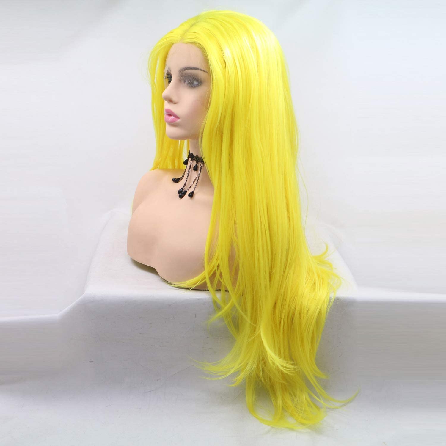 Amazon.com : xiweiya Long Bright Yellow Lace Front Wigg Body  display picture 1