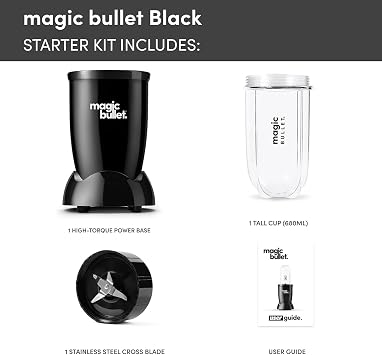 nutribullet magic bullet Starter Kit in Black - All-in-one Food Processor & Blender - 10,000 RPM Speed - with High Torque Power Base, Tall Cup & Flip Top Lid and Cross Blade