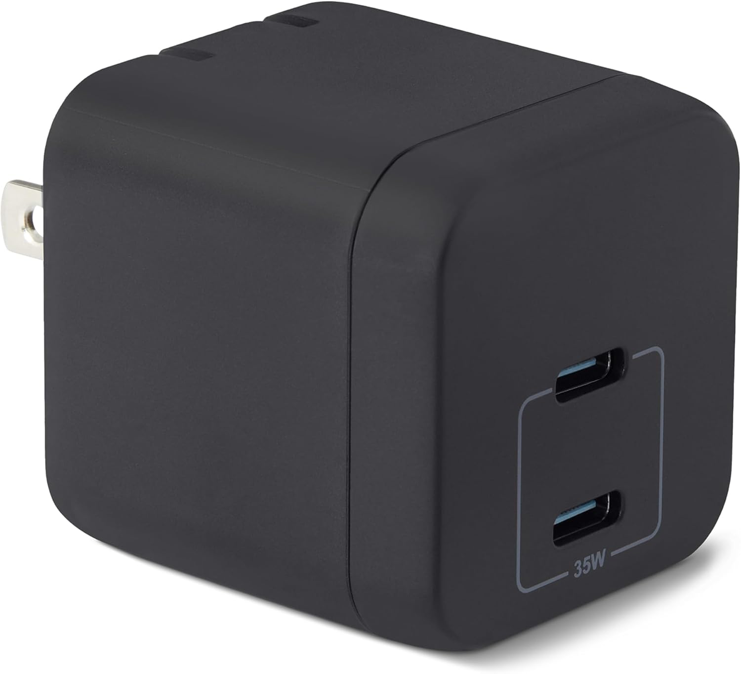 Amazon Basics Fast Charging USB C Nano GaN Wall Charger, 35W 2-Port for Tablets Phones, Black