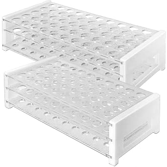 Plastic Test Tube Rack Set, 2 Sizes to fit Both 12/13mm and 15/18mm Test Tubes, 50 Hole, Clear, Karter Scientific 208U5 Pack of 2
