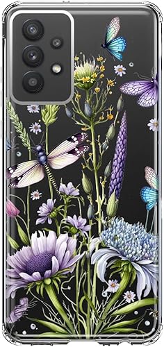 Mundaze - Case for Samsung Galaxy A32 Slim Hybrid Shockproof Hard Shell Soft TPU Heavy Duty Protective Phone Cover - Lavender Dragonfly Butterflies