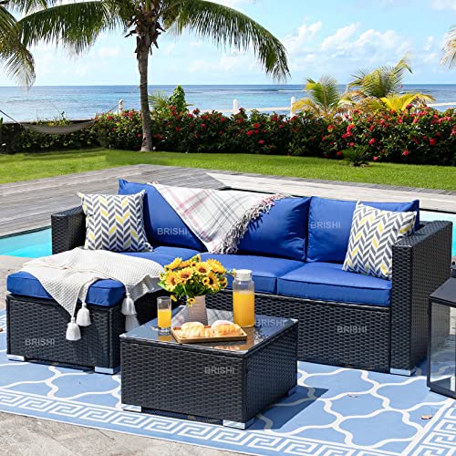Image of Amazon Brand - Solimo Solara Outdoor 4 Seater Sofa Set | Balcony Sofa | Patio Furniture Sets | Conversation Sets | Wicker | Garden | Balcony | (Brown-Blue)