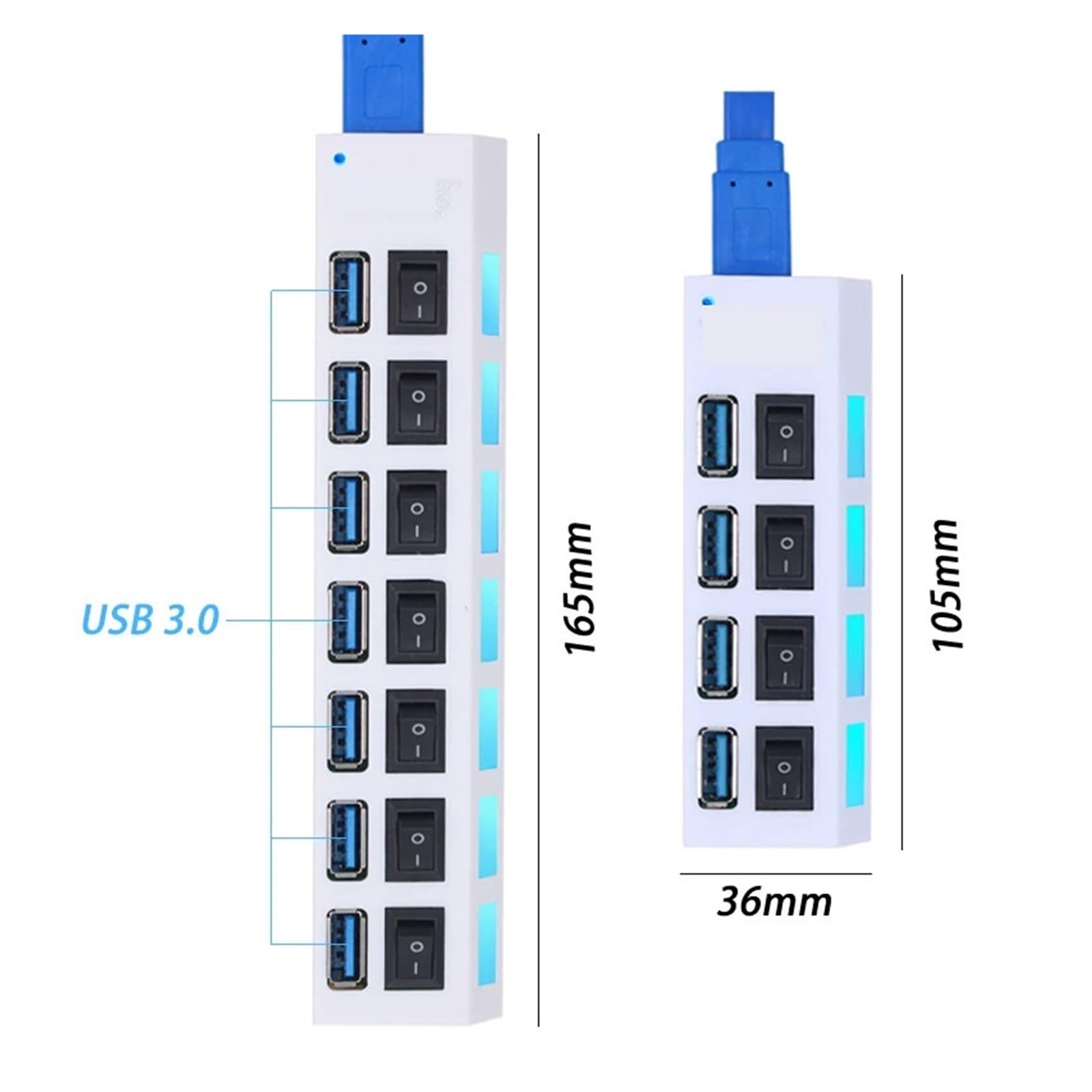 Hub USB 3.0 Ad Alta Velocità 4/7 Porte Switch Multipli Utilizzare L'adattatore Di Alimentazione Extender For PC Portatile Capacità Di Ricarica Rapida(7 Port White)