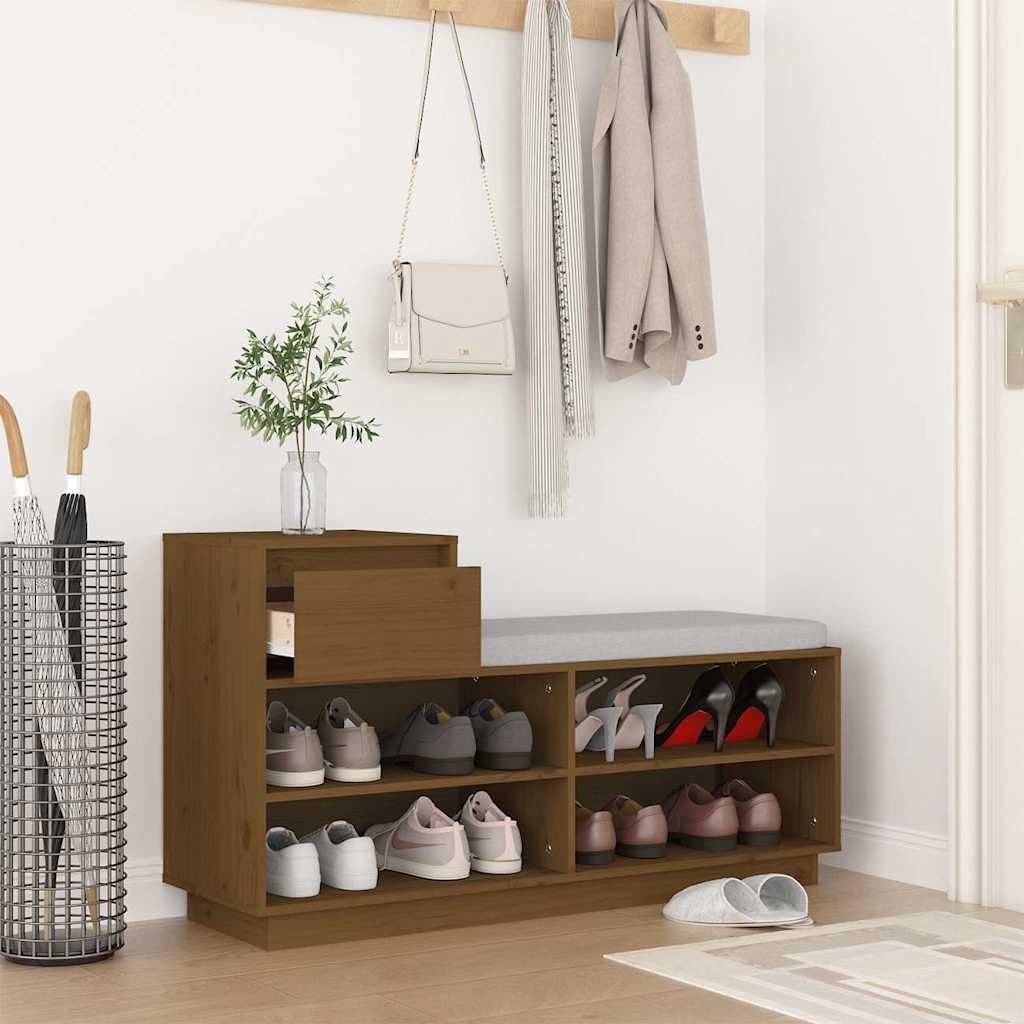 Scarpiera in Legno Di Pino Massiccio, 110x34x61 cm, con Cassetto E 4