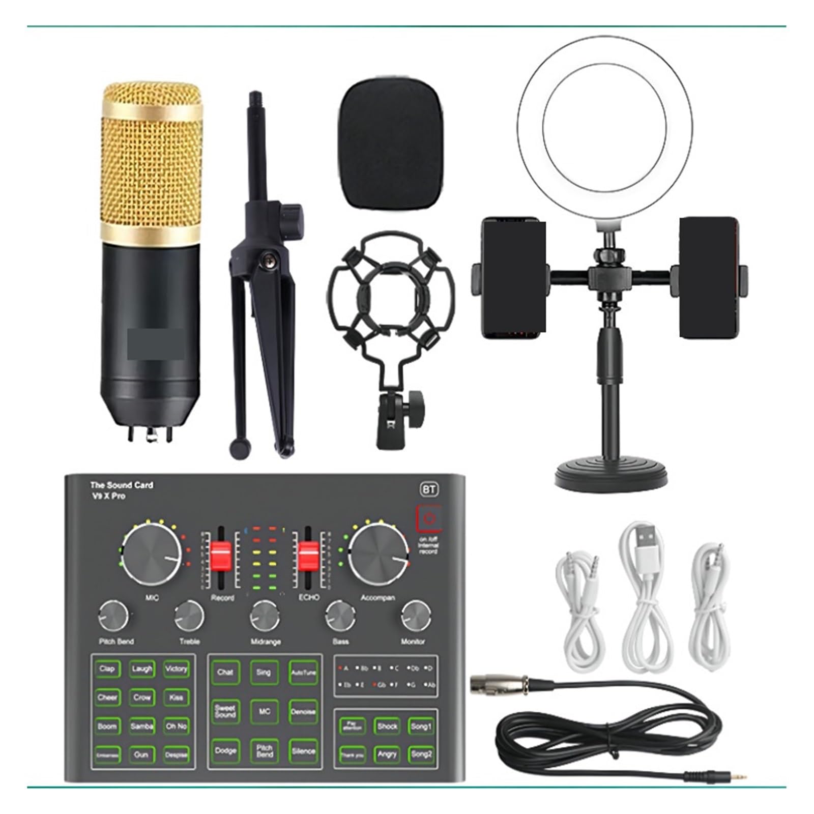 Podcast Equipment, Die Soundkarte kann an ein Headset-Mikrofon eines Computertelefons angeschlossen werden, um Live-Übertragungen und Gesang aufzunehmen(BM900 V9 Big)
