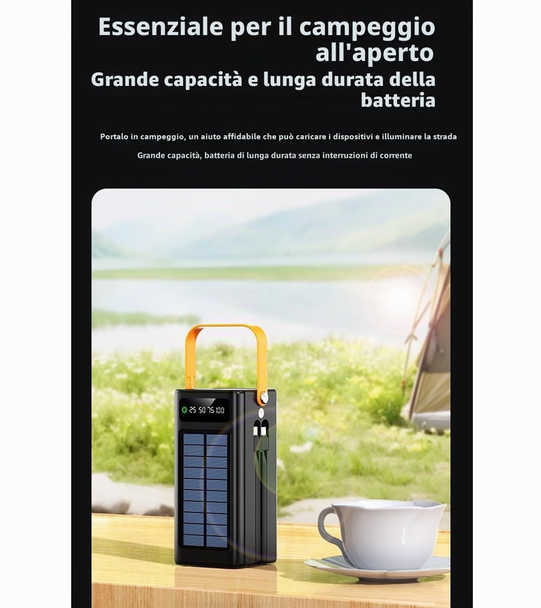 Power Bank Portatile 100000mAh 120W PD 20W Powerbank con Batteria da Carica Grande Capacità 5 Uscite 2 Ingressi Energia Solare con Doppio Cavo di Ricarica Rapida per iPhoneiPad Campeggio (Bianco)