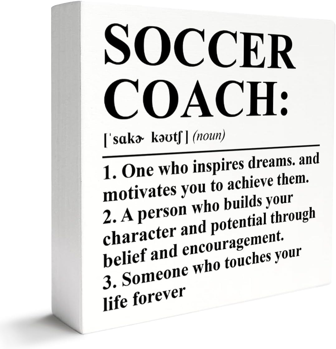 Soccer Coach Box Sign 5x5 Inch Inspirational Wooden Desk Decor