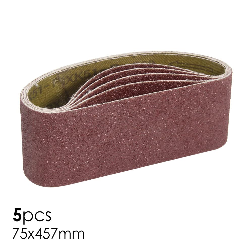 Taśmy szlifierskie z cyrkonem, Zestaw taśm szlifierskich 5 szt. 75x457mm Tlenek glinu, ziarnistość 60/80/120/240, do obróbki drewna(Grit 60)