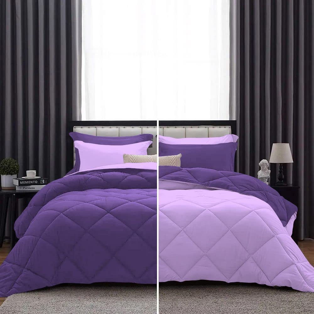 1 Piece Luxury Reversible Diamond Pattern Comforter Lightweight Premium Super Soft 550 GSM All Season 100% Egyptian Cotton 1000 Thread Count Twin/Twin XL Size Lilac-Purple Color