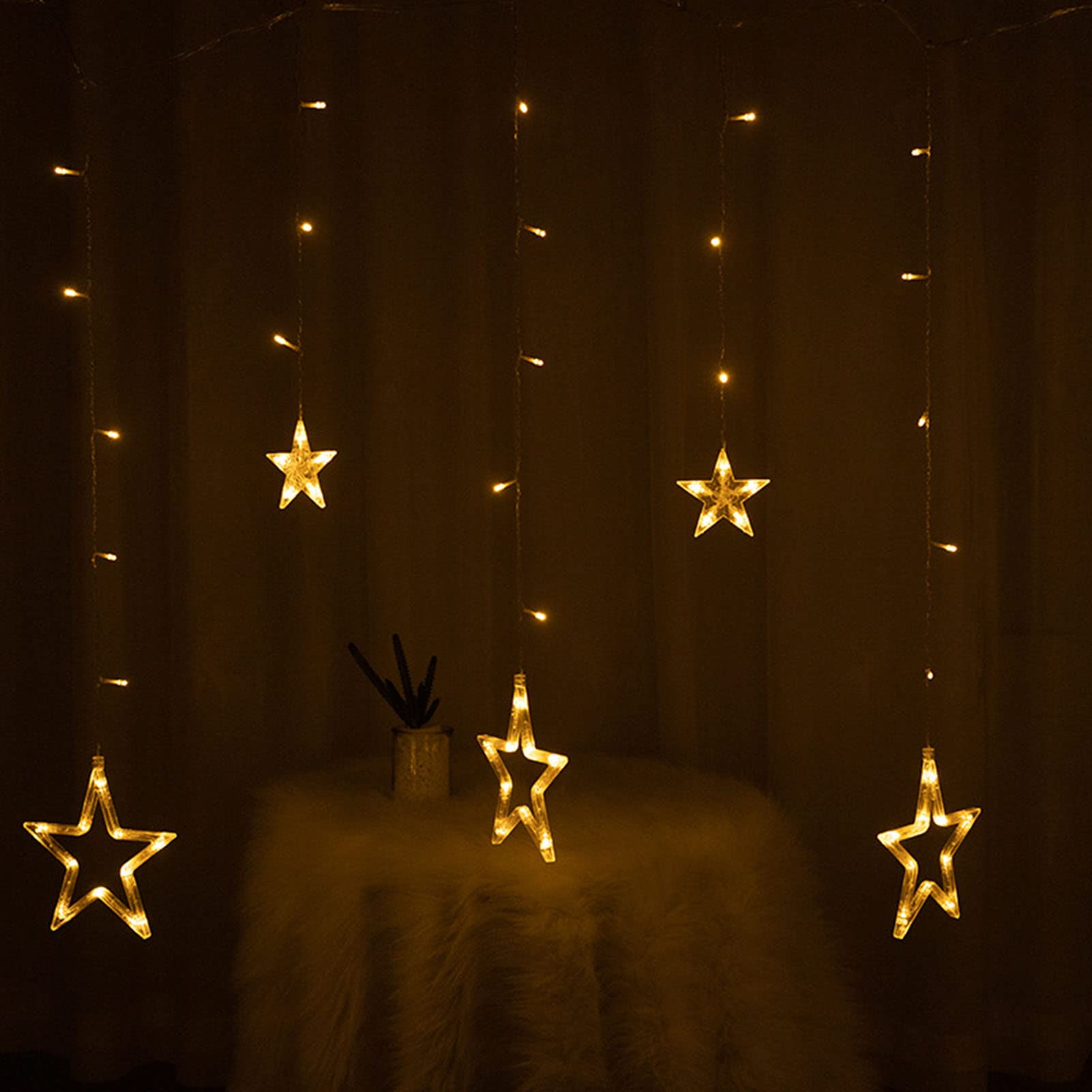 Luces de neón Estrella para la decoración de Ventanas - Boda/hogar Luces LED Creativas para Cortinas - Luces en Cadena,Warm White