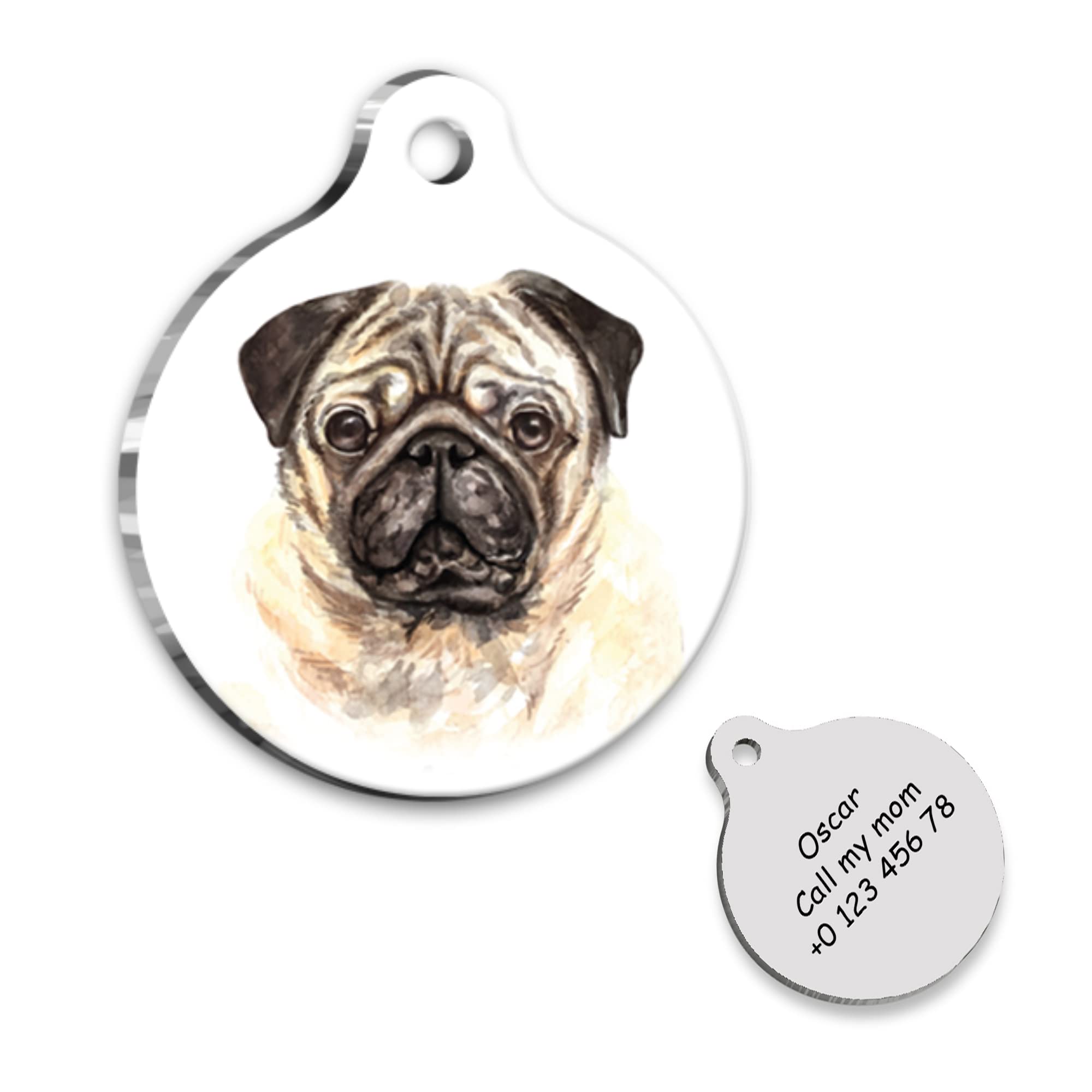 PUG Dog Personalized Dog Tag - PUG Custom Name Tag - ID Tag for Dog - Customized Pet Tags - Dog Name id Tag - Dog Name Tag - Engraved Dog Tag
