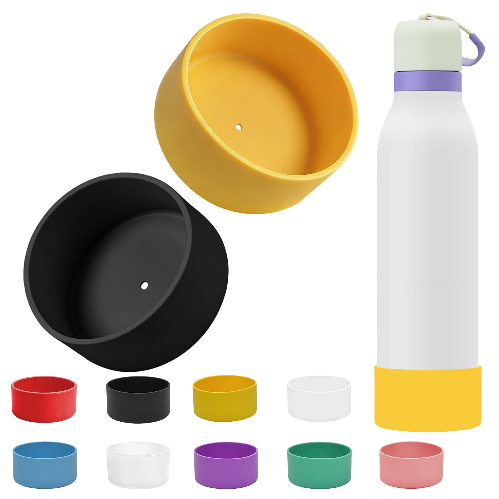 TQONEP 2Pcs Silicone Boot for Owala FreeSip Twist 24oz, Anti-Slip & No Noise Protective Sleeve for FreeSip Twist Water Bottle, Prevents Scratches, BPA Free (Black+Yellow, 24 Ounces)