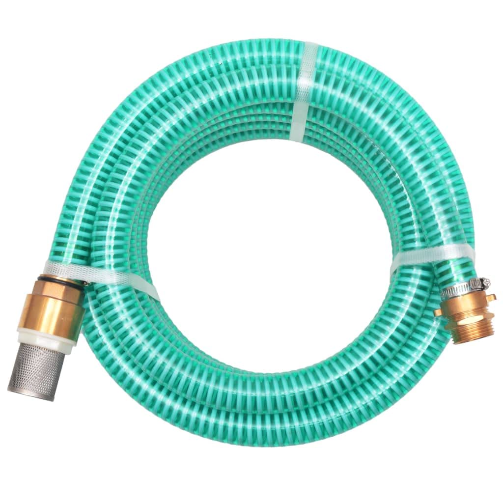 Manguera de aspiración con conectores de latón de 7 m de longitud y 25 mm de diámetro interior, color verde, flexible, sin pliegues, para manguera de jardín, riego, piscina, terraza