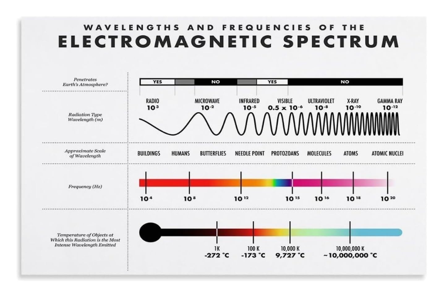 FOPURE Electromagnetic Spectrum Science Poster - Educational Physics Chart for Classroom, Laboratory and Office Wall-Art(Framed,08x12inch(20x30cm))
